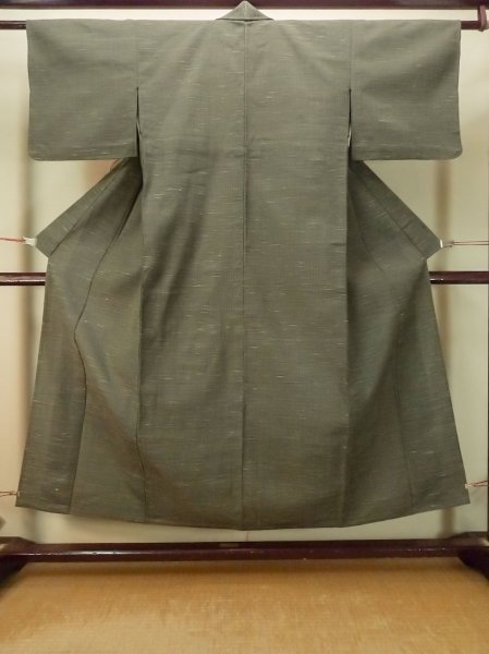 Photo1: Mint P0916Y Vintage Japanese kimono Grayish Taupe HITOE unlined for women / Wool. Line (Grade A) (1)