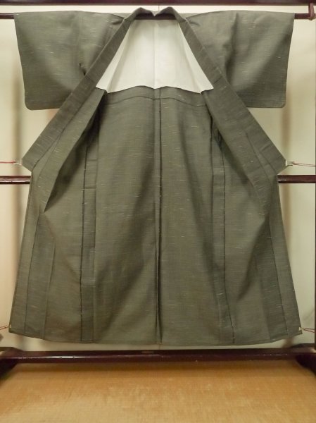Photo2: Mint P0916Y Vintage Japanese kimono Grayish Taupe HITOE unlined for women / Wool. Line (Grade A) (2)