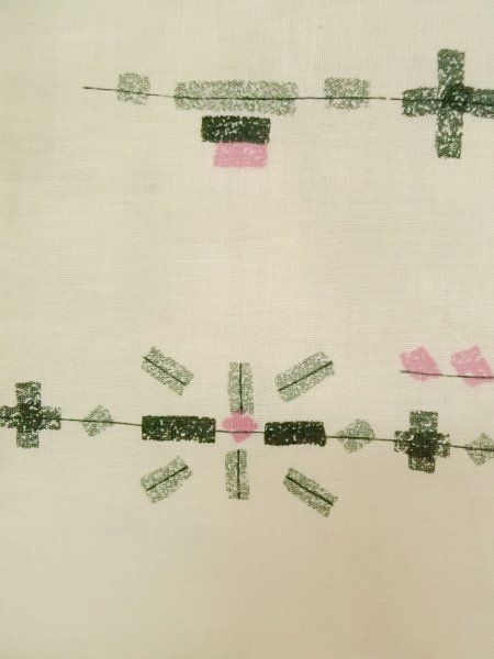 Photo6: P0917B Vintage Japanese kimono White YUKATA summer(made in Japan) for women / Linen. Geometrical pattern (Grade B) (6)