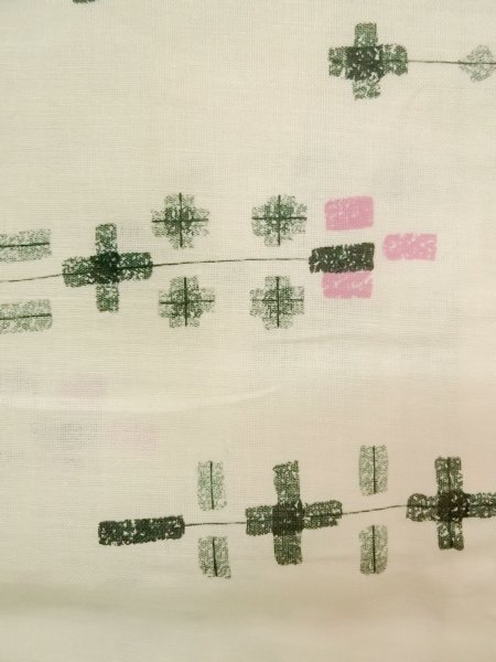 Photo7: P0917B Vintage Japanese kimono White YUKATA summer(made in Japan) for women / Linen. Geometrical pattern (Grade B) (7)