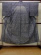 Photo1: P0917C Vintage Japanese kimono Dark Navy Blue HITOE unlined for women / Linen. Flower (Grade B) (1)