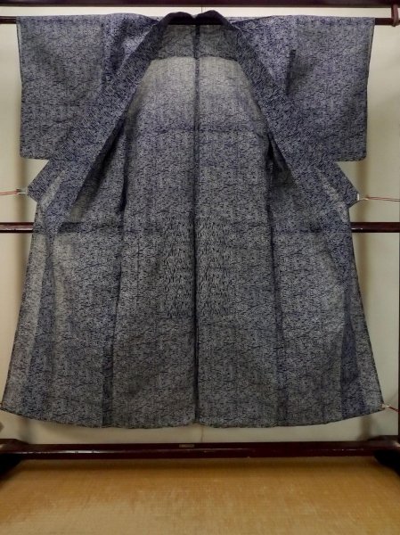 Photo2: P0917C Vintage Japanese kimono Dark Navy Blue HITOE unlined for women / Linen. Flower (Grade B) (2)