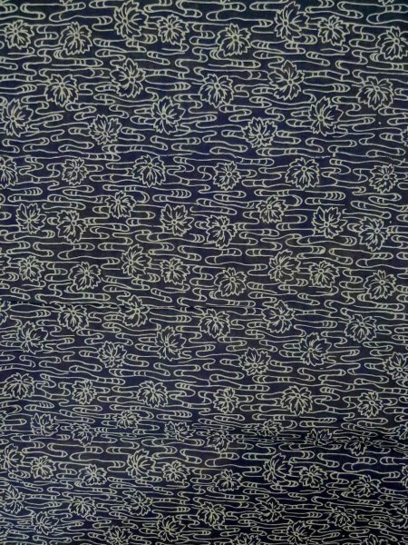 Photo3: P0917C Vintage Japanese kimono Dark Navy Blue HITOE unlined for women / Linen. Flower (Grade B) (3)