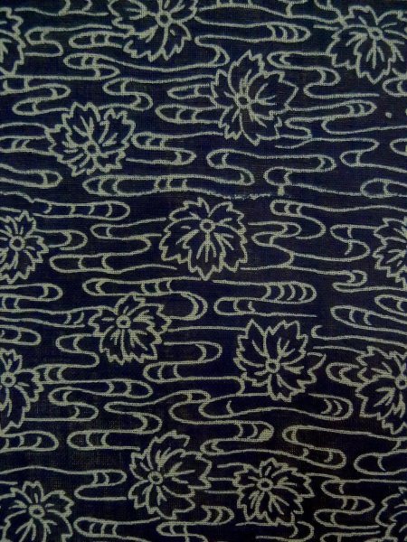 Photo5: P0917C Vintage Japanese kimono Dark Navy Blue HITOE unlined for women / Linen. Flower (Grade B) (5)