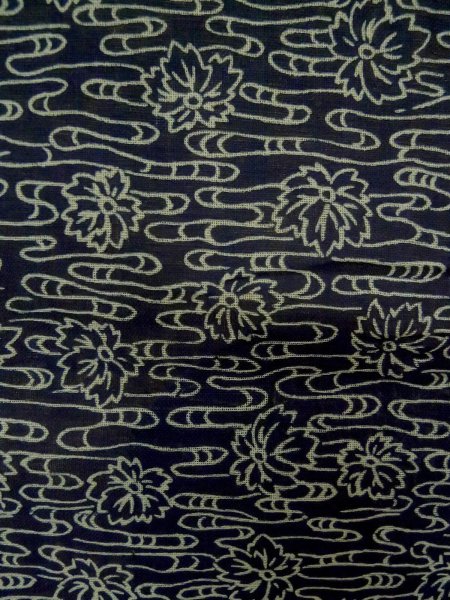 Photo6: P0917C Vintage Japanese kimono Dark Navy Blue HITOE unlined for women / Linen. Flower (Grade B) (6)