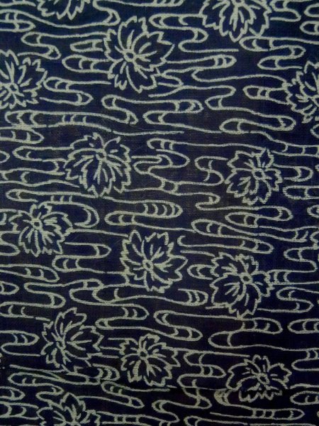 Photo7: P0917C Vintage Japanese kimono Dark Navy Blue HITOE unlined for women / Linen. Flower (Grade B) (7)