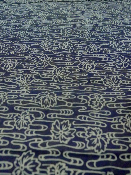 Photo8: P0917C Vintage Japanese kimono Dark Navy Blue HITOE unlined for women / Linen. Flower (Grade B) (8)
