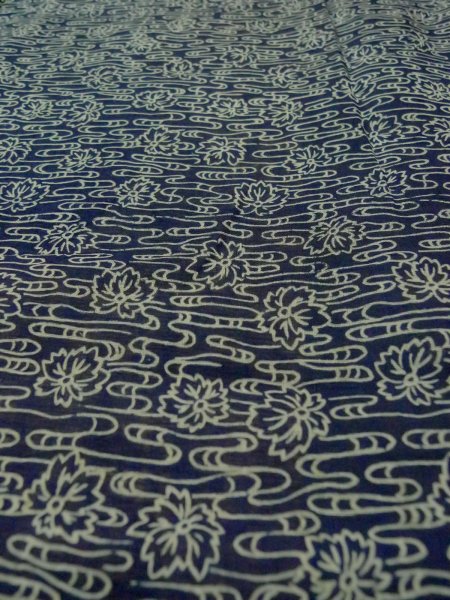Photo9: P0917C Vintage Japanese kimono Dark Navy Blue HITOE unlined for women / Linen. Flower (Grade B) (9)