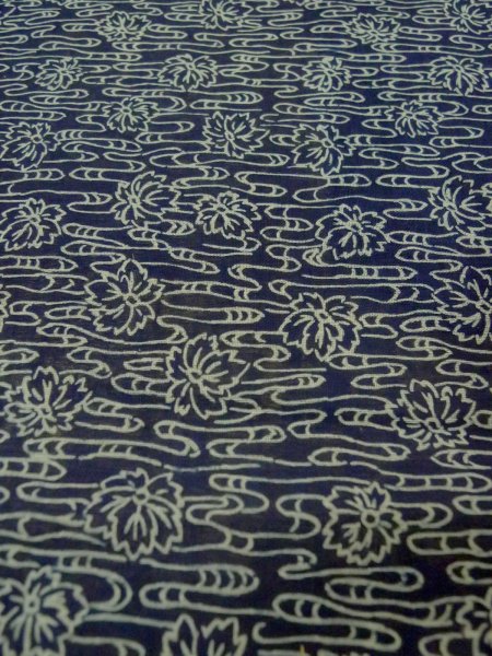 Photo10: P0917C Vintage Japanese kimono Dark Navy Blue HITOE unlined for women / Linen. Flower (Grade B) (10)