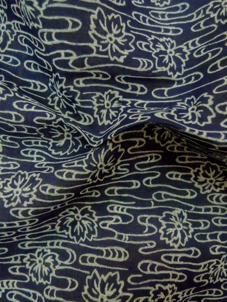 Photo11: P0917C Vintage Japanese kimono Dark Navy Blue HITOE unlined for women / Linen. Flower (Grade B) (11)