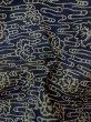 Photo12: P0917C Vintage Japanese kimono Dark Navy Blue HITOE unlined for women / Linen. Flower (Grade B) (12)