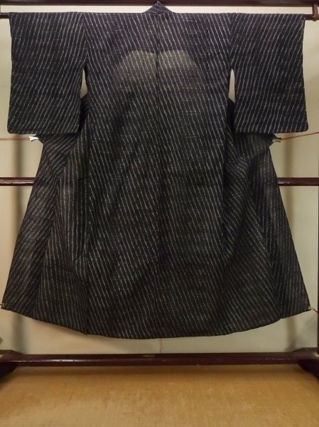 Photo1: P0917D Vintage Japanese kimono Black HITOE unlined for women / Linen. Line, 他ダメージあり (Grade B) (1)