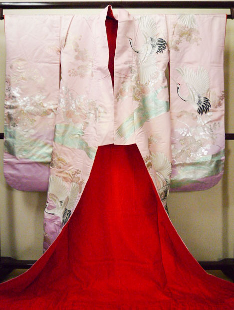 G0805F Used Japanese Kimono Shiny Light Pink UCHIKAKE Wedding by Silk ...
