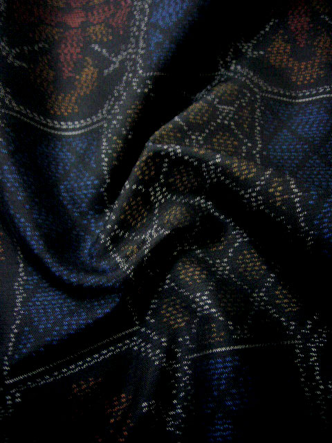 I0713V Used Japanese Kimono Smoky Black OSHIMA TSUMUGI pongee 