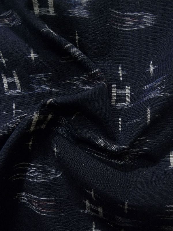 K0330B Used Japanese Navy Blue TSUMUGI pongee / Silk. Abstract pattern ...